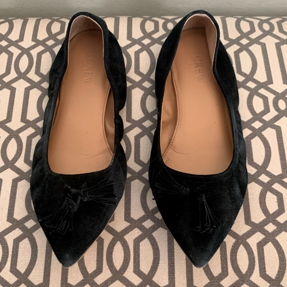 J. Crew Suede Tassel elastic edge flats pointed toe size 8.5
